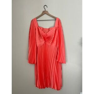 NWT ELOQUII Coral Pleated Square Neck Long Sleeve Dress Size 20 Plus Size